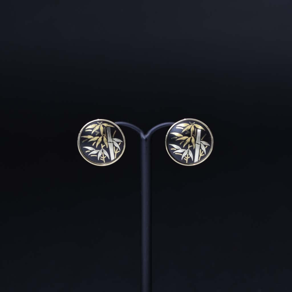 Damascene Round pierced earrings (Stud) "Bamboo"