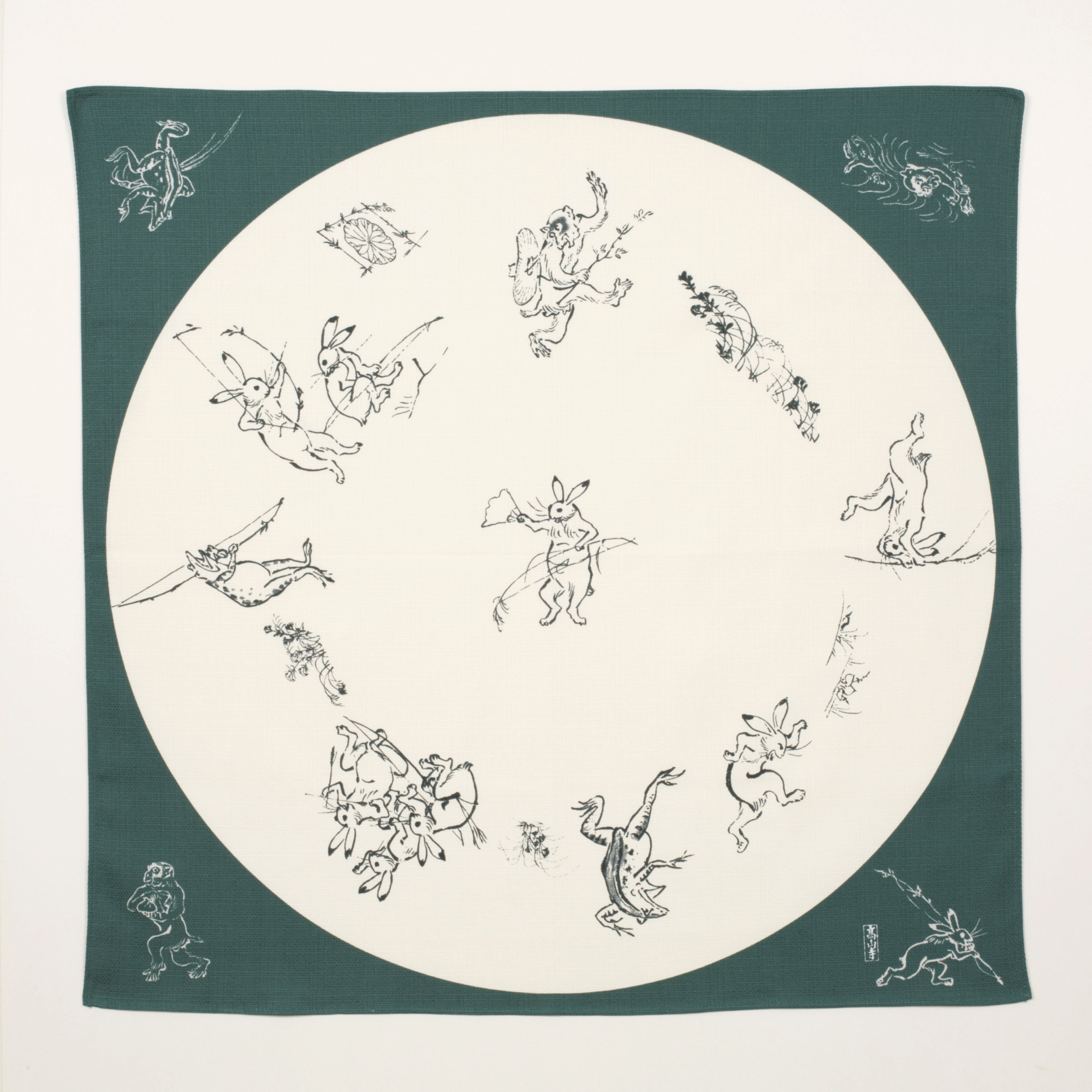Furoshiki Wrapping Cloth "Choju Jinbutsu Giga Round Window Green"