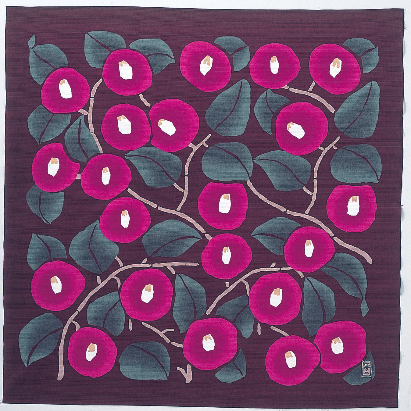 Furoshiki Wrapping Cloth Yumeji Yotsuba Dokudami Green/ Yumeji Azuki Camellia' Motif