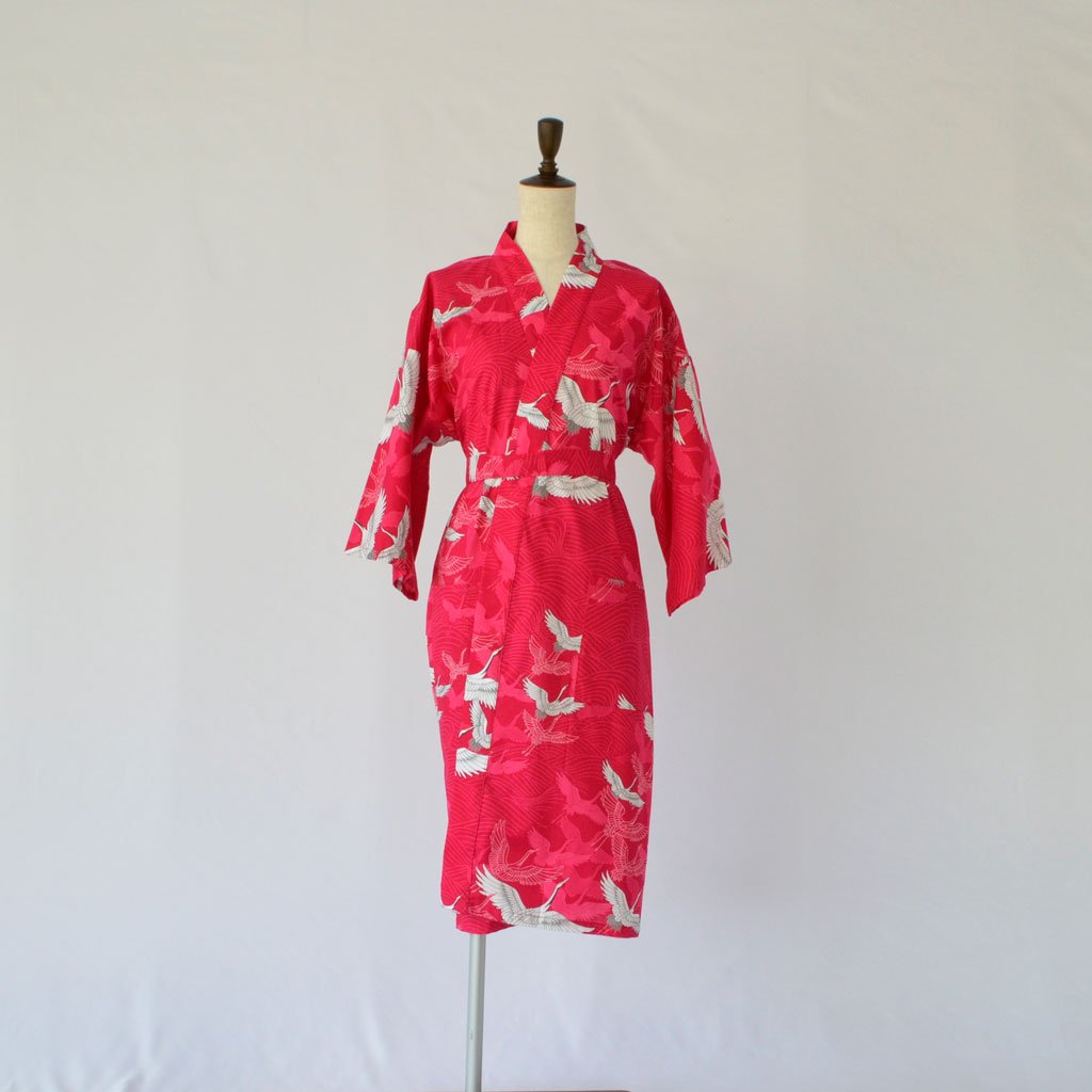 Japanese Yukata Unisex Cotton Knee-length "Colourful Crane"