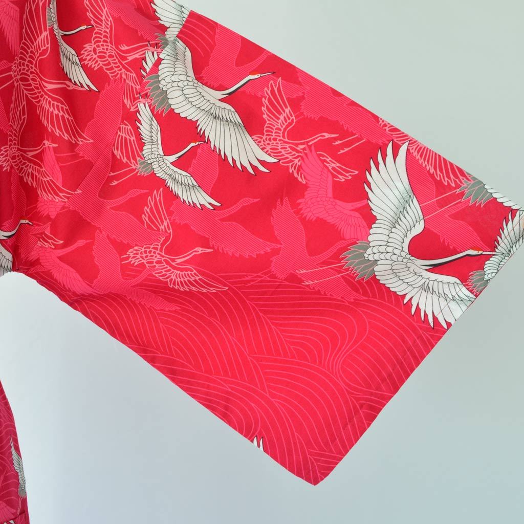 Japanese Yukata Unisex Cotton Knee-length "Colourful Crane"