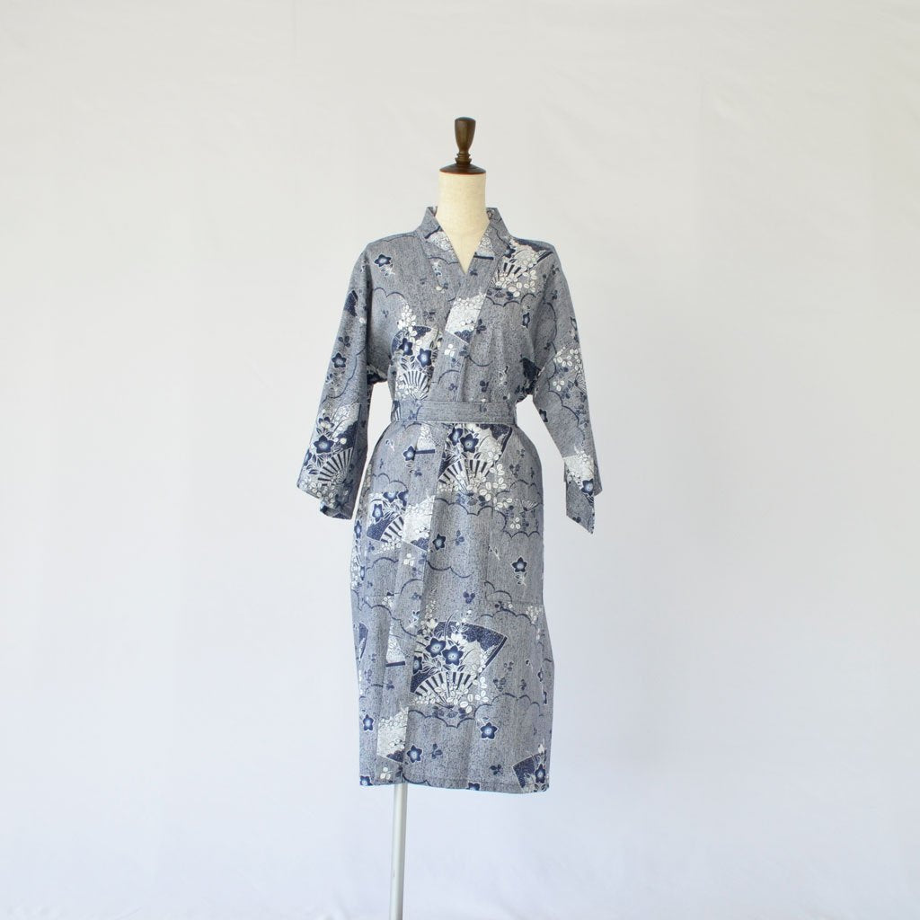 Japanese Yukata Unisex Cotton Knee-length "Folding Fans"