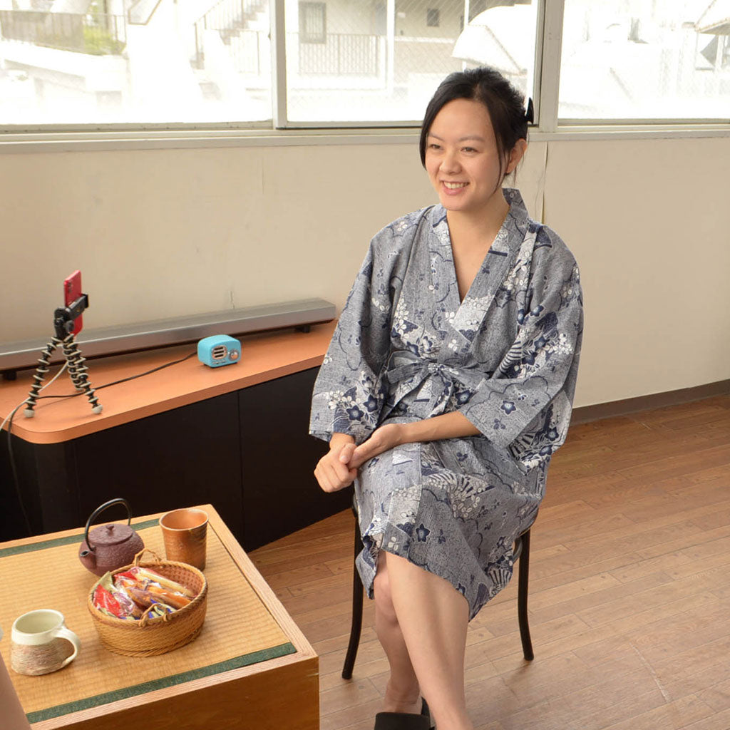 Japanese Yukata Unisex Cotton Knee-length "Folding Fans"