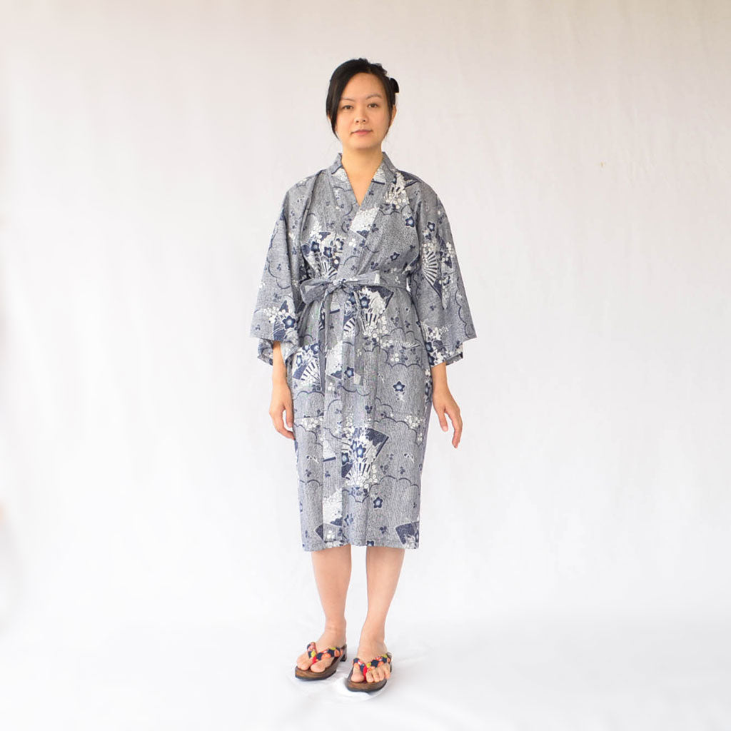 Japanese Yukata Unisex Cotton Knee-length "Folding Fans"