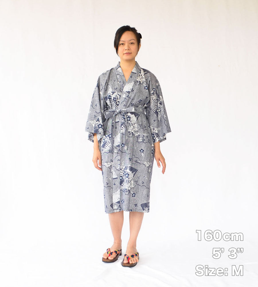 Japanese Yukata Unisex Cotton Knee-length "Folding Fans"