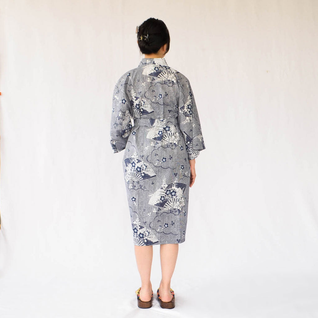 Japanese Yukata Unisex Cotton Knee-length "Folding Fans"