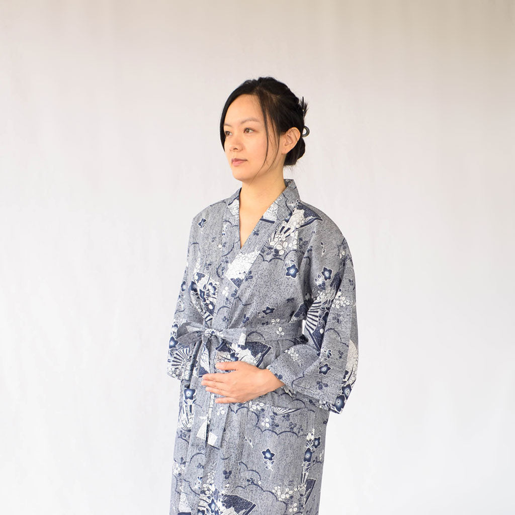 Japanese Yukata Unisex Cotton Knee-length "Folding Fans"