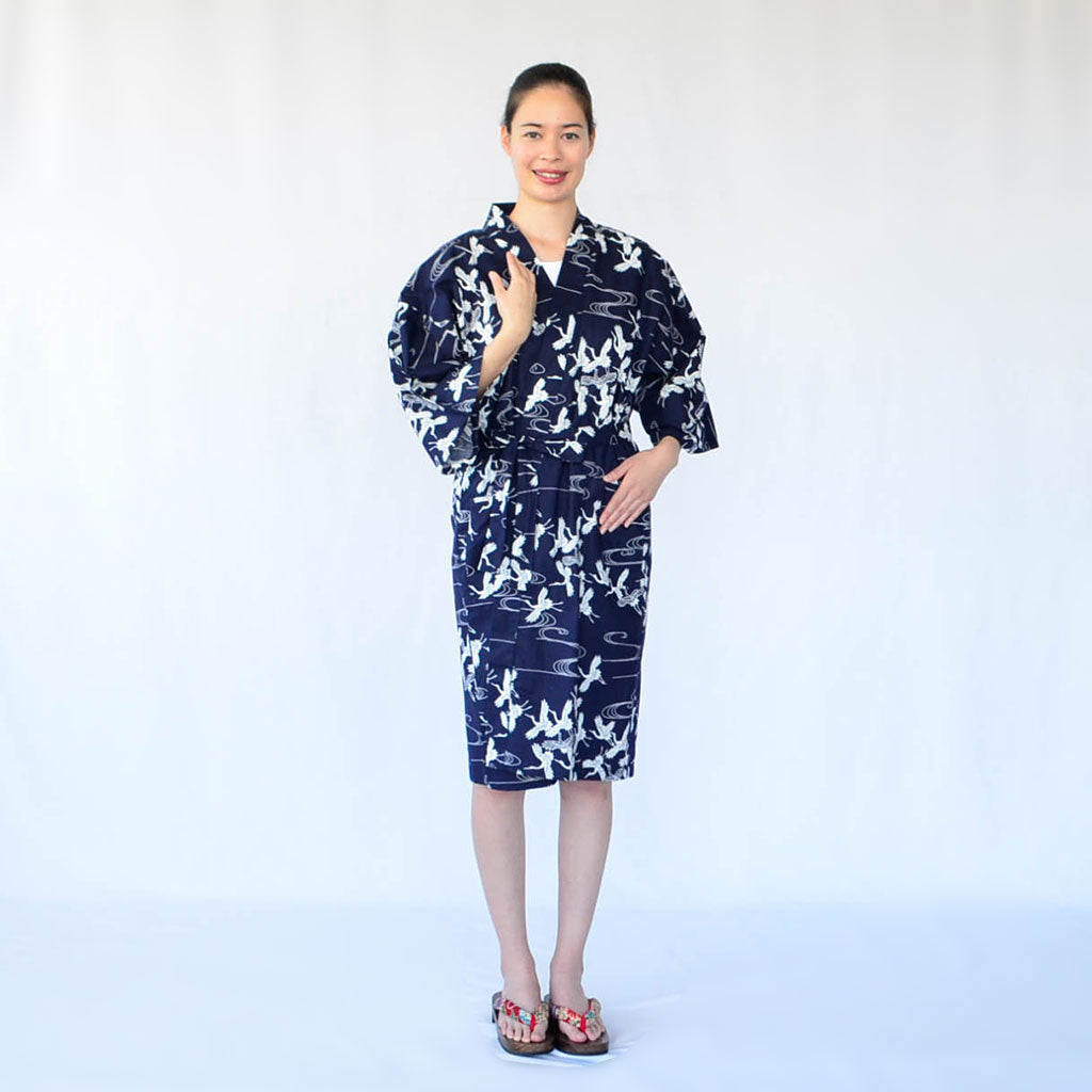 Japanese Yukata Unisex Cotton Knee-length "Crane"
