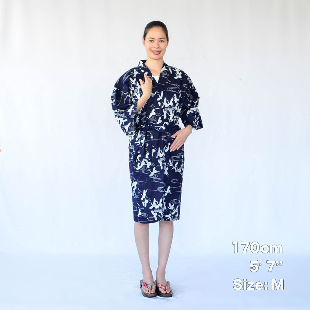 Japanese Yukata Unisex Cotton Knee-length "Crane"