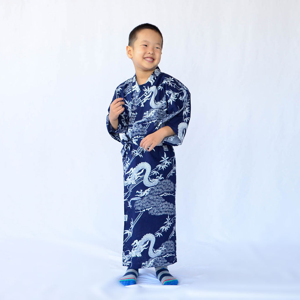 Japanese Yukata Kid's Cotton Pine Bamboo and Dragon