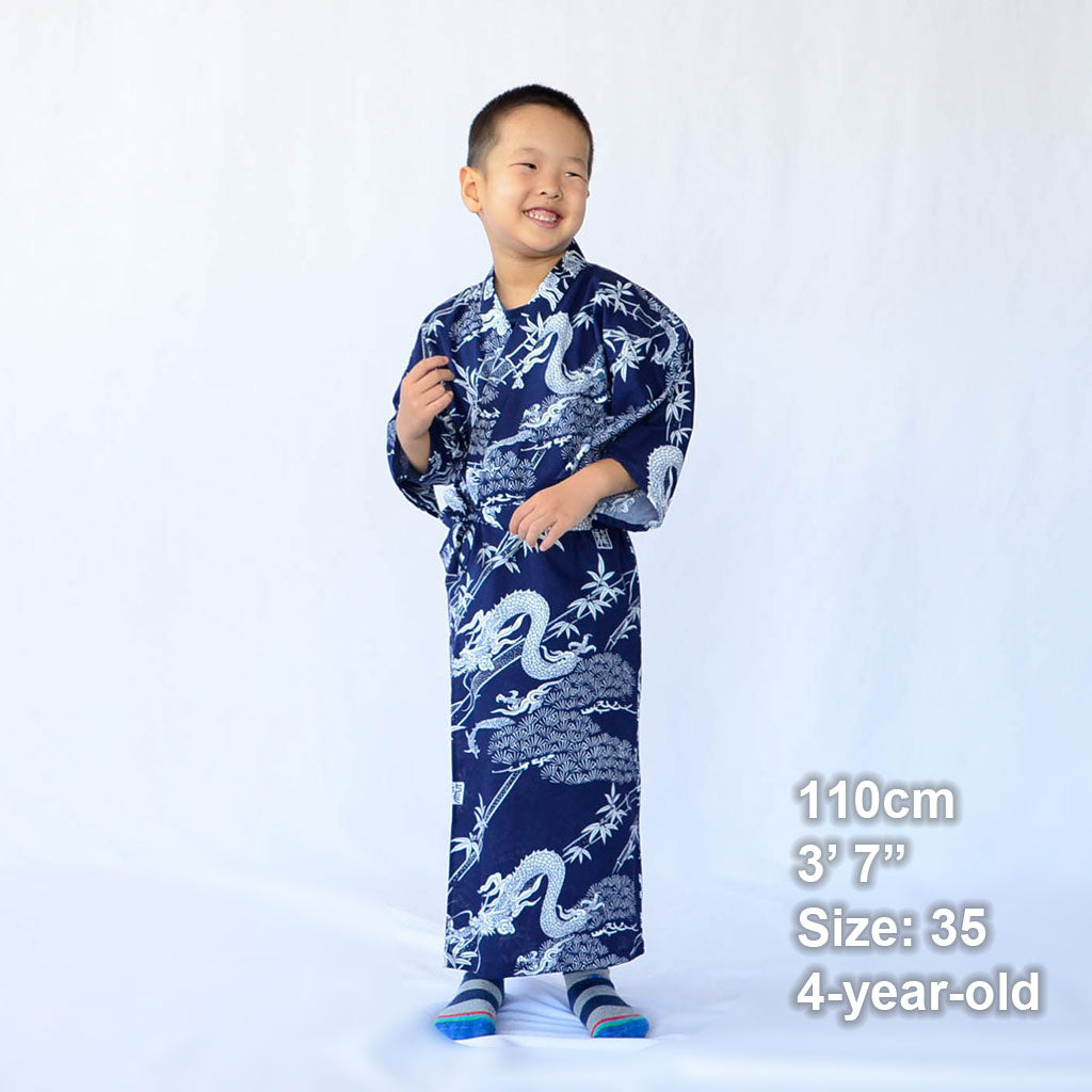 Japanese Yukata Kid's Cotton Pine Bamboo and Dragon