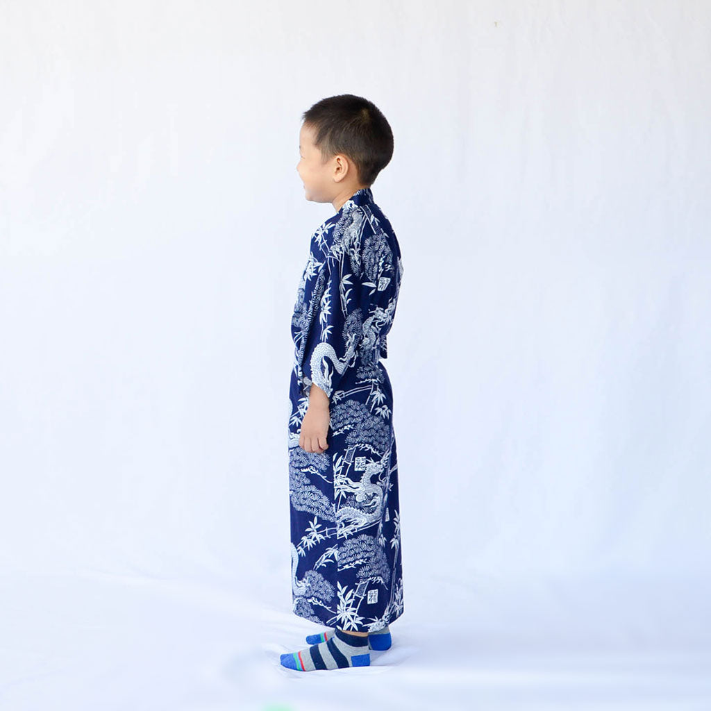 Japanese Yukata Kid's Cotton Pine Bamboo and Dragon