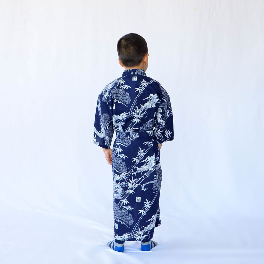 Japanese Yukata Kid's Cotton Pine Bamboo and Dragon