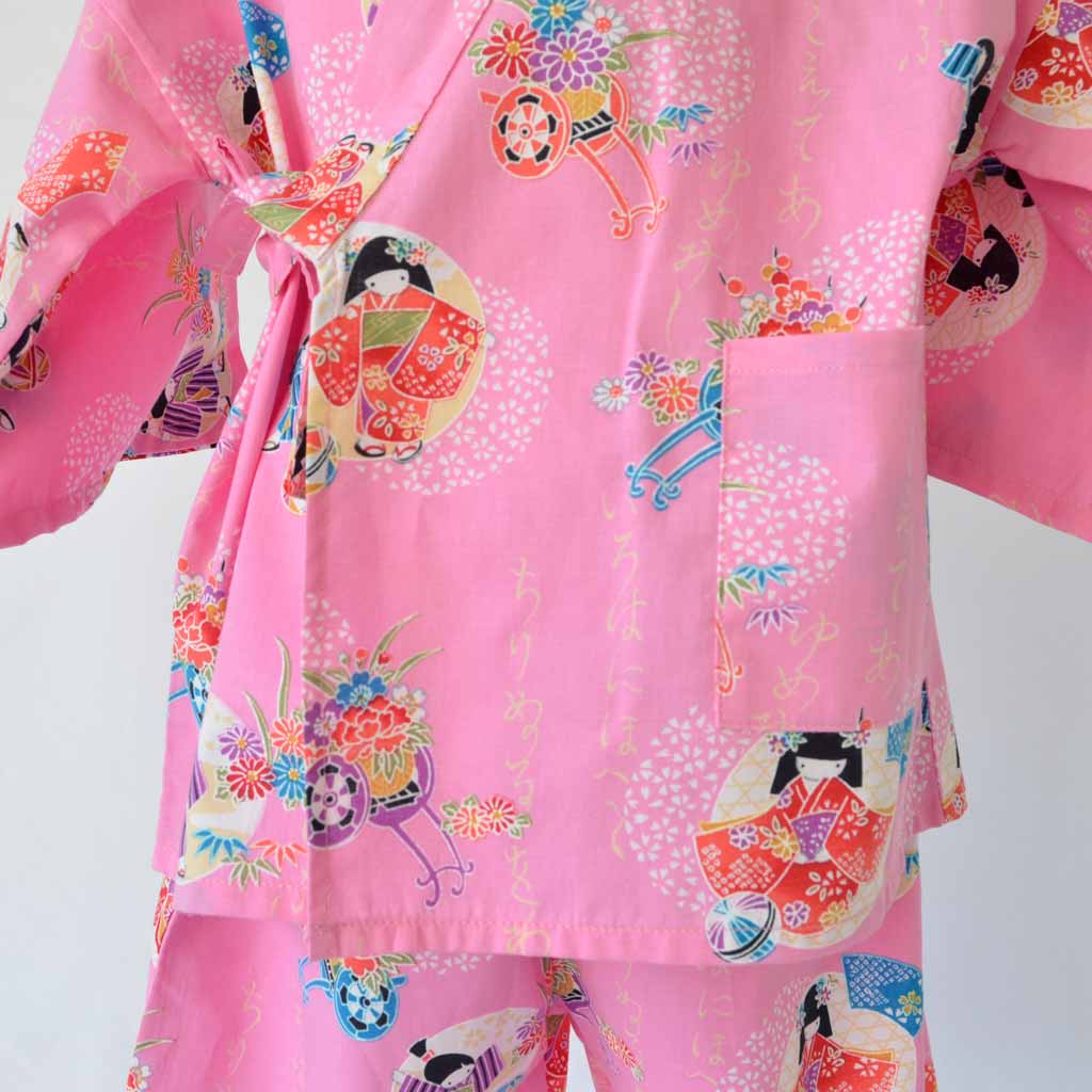 Japanese Jinbei Kid's Cotton Warabe Pink