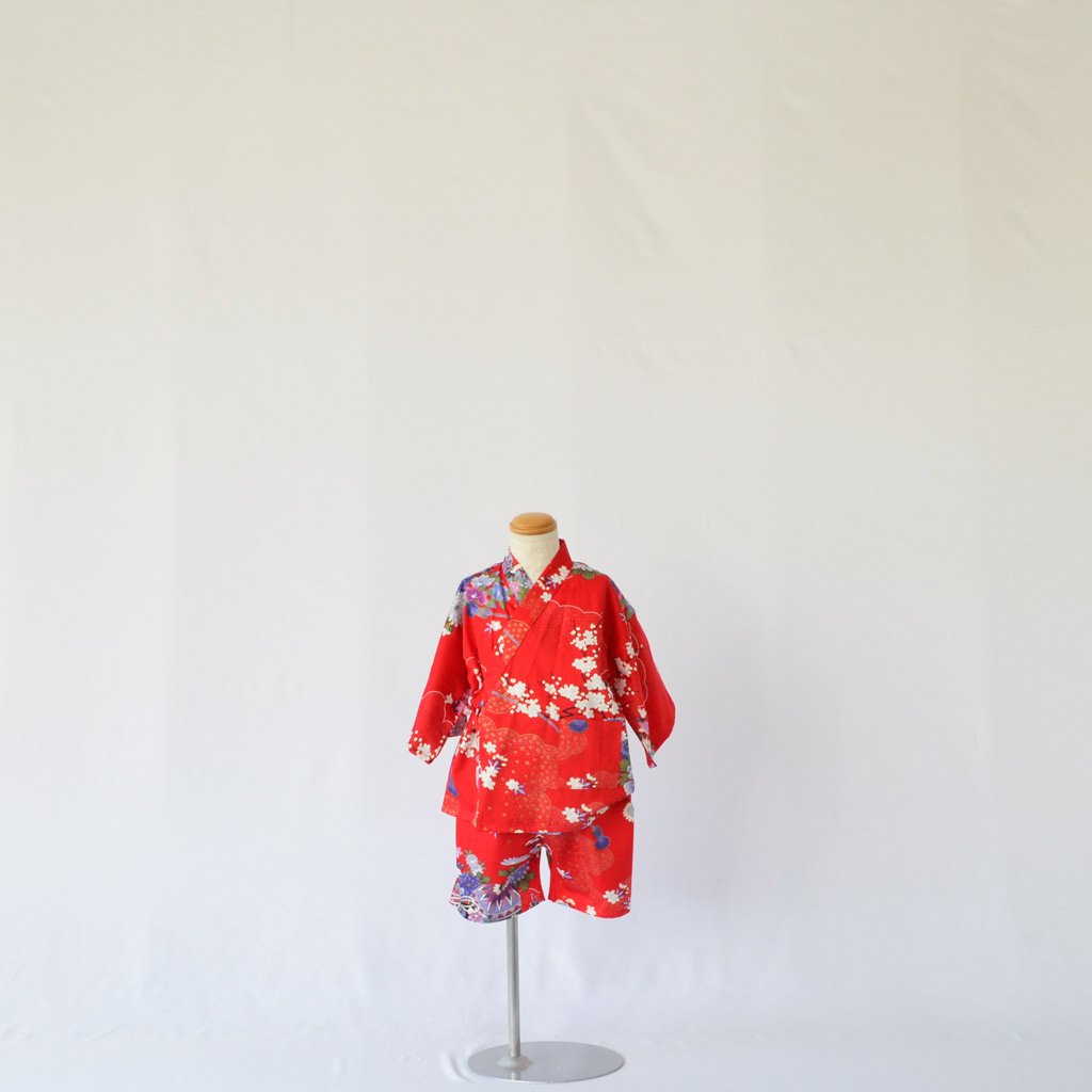Japanese Jinbei Kid's Cotton "Flower" Red