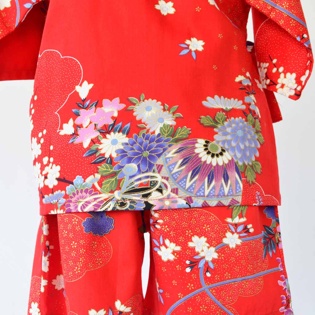 Japanese Jinbei Kid's Cotton "Flower" Red