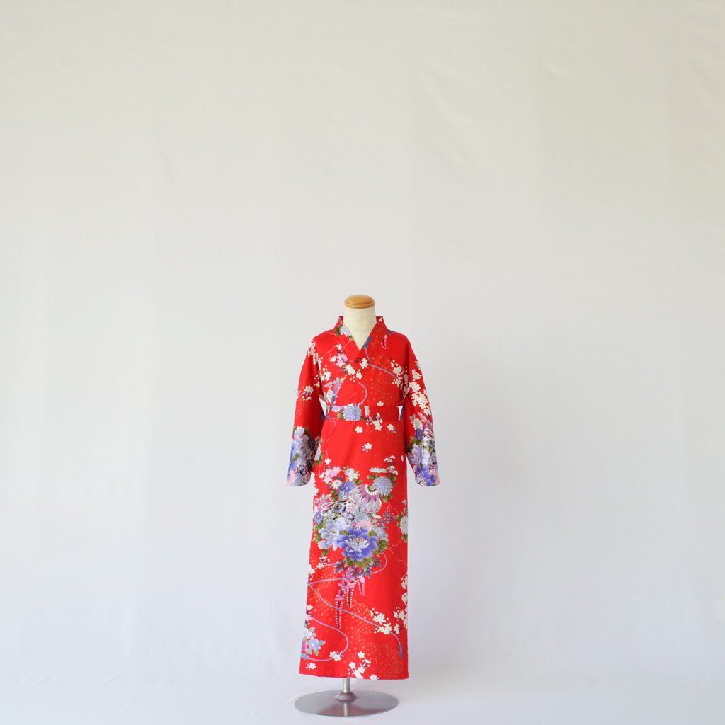 Japanese Kimono Kid's Cotton "Flower" Red