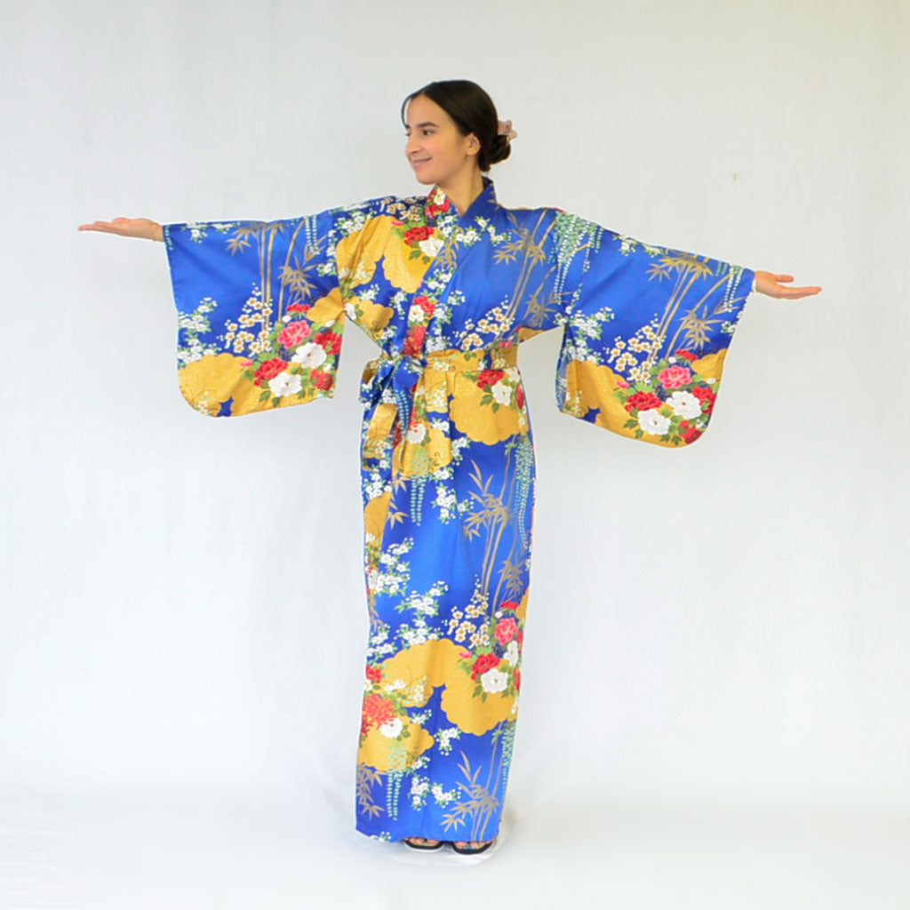 Japanese Kimono Women's Cotton "Bamboo & Peony"