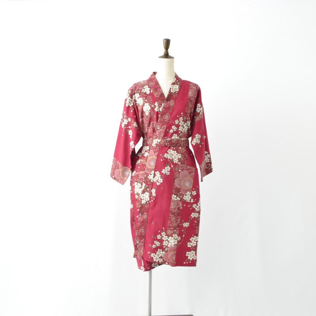 Japanese Kimono Women's Cotton Knee-length "Cherry blossoms"