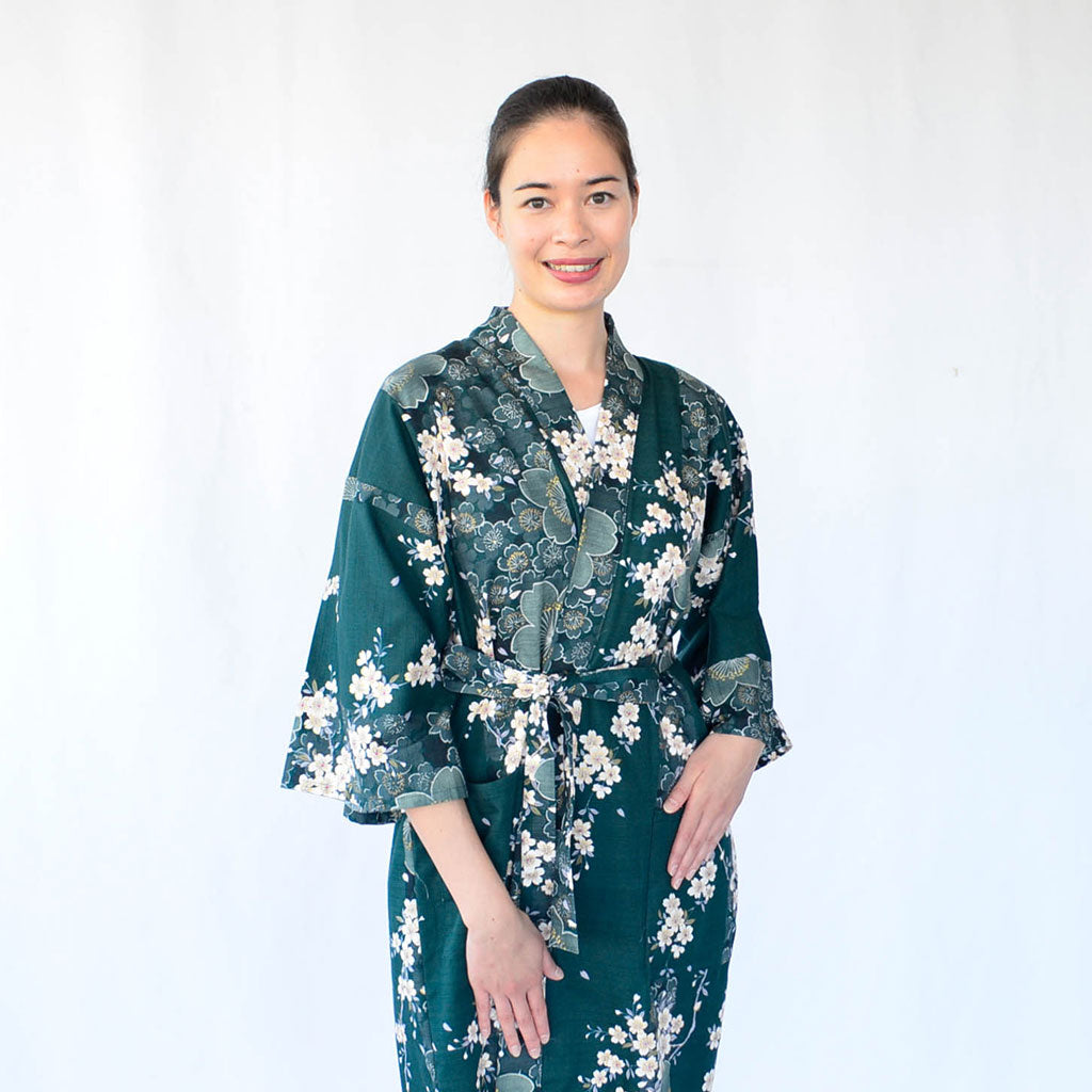 Japanese Kimono Women's Cotton Knee-length "Cherry blossoms"
