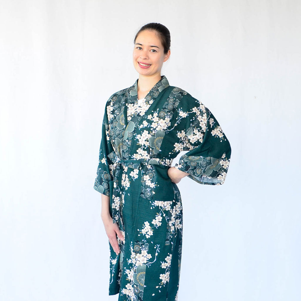 Japanese Kimono Women's Cotton Knee-length "Cherry blossoms"