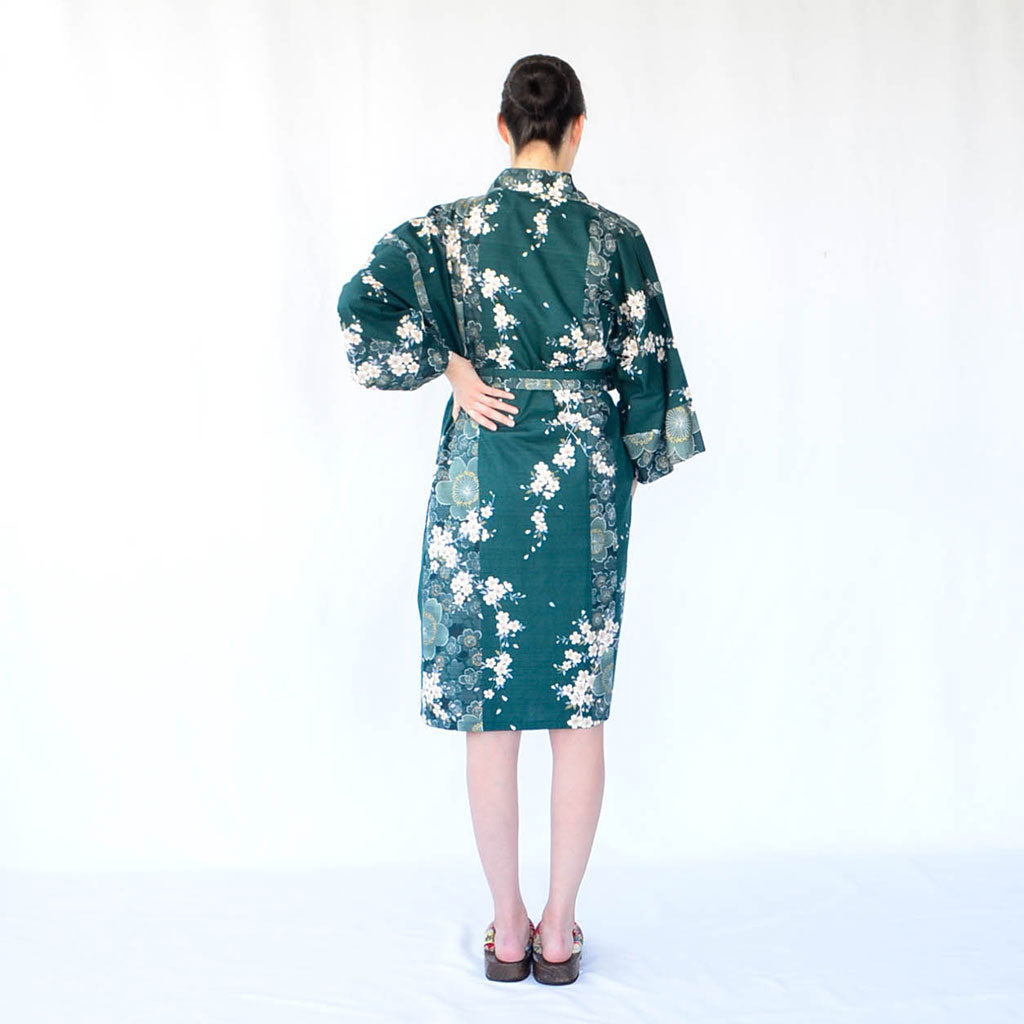 Japanese Kimono Women's Cotton Knee-length "Cherry blossoms"