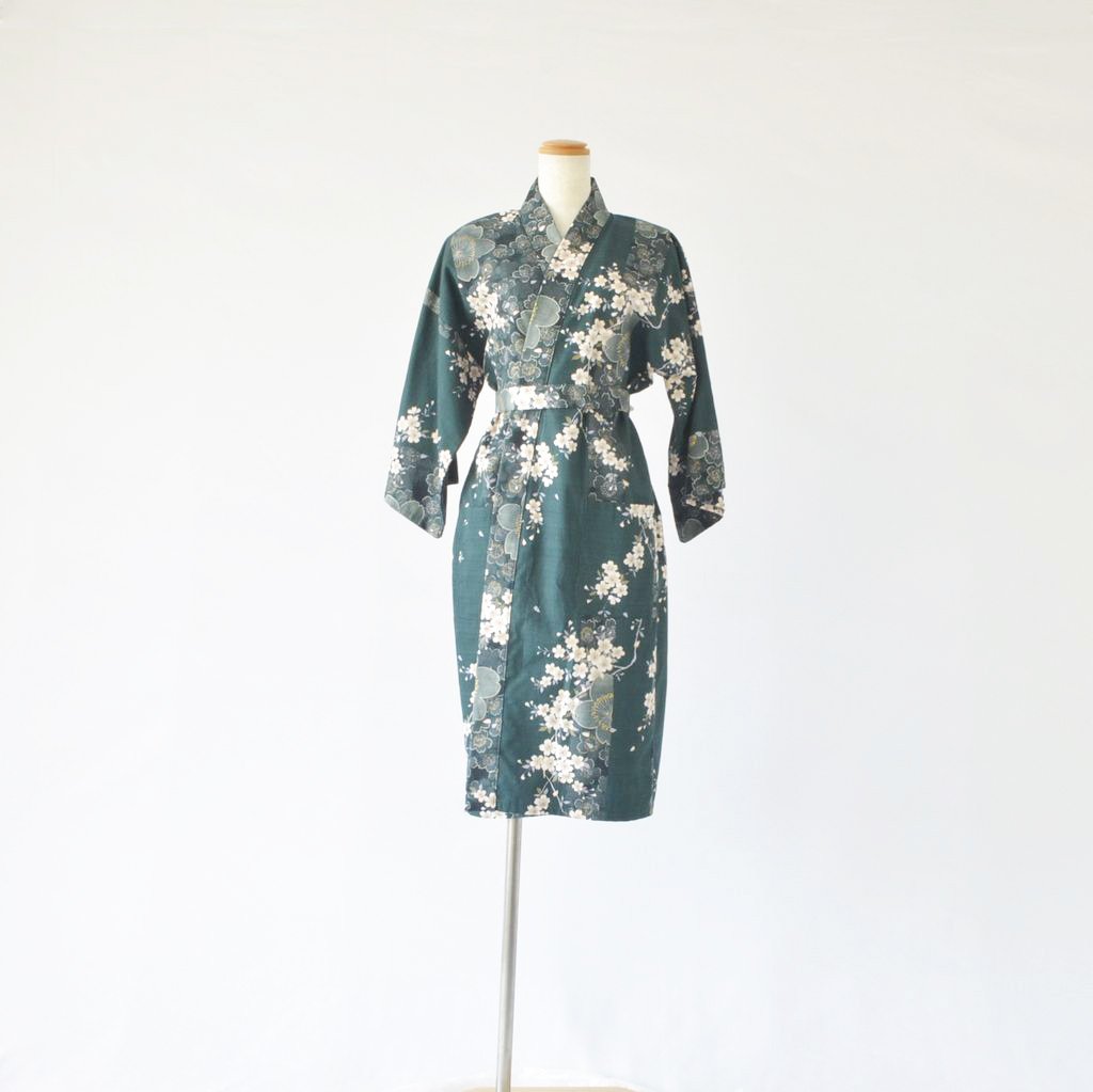 Japanese Kimono Women's Cotton Knee-length "Cherry blossoms"