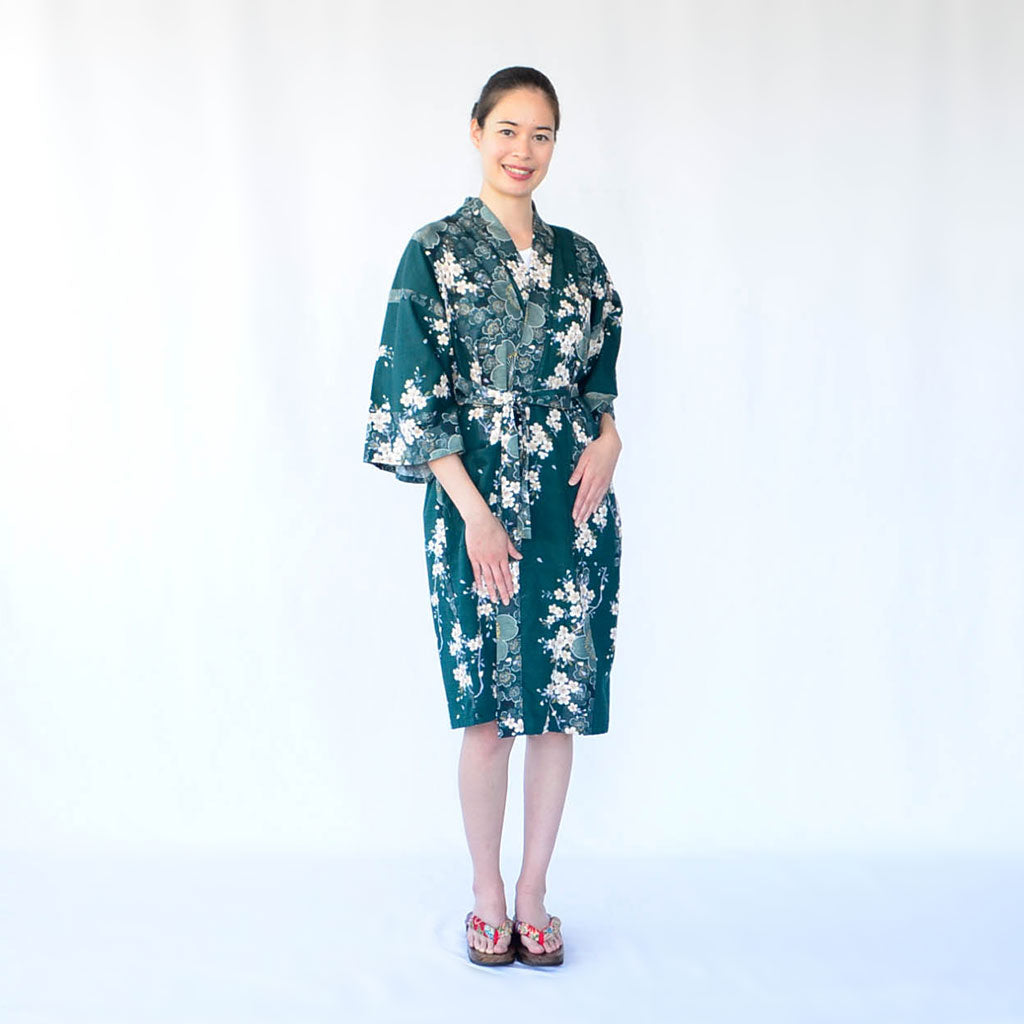 Japanese Kimono Women's Cotton Knee-length "Cherry blossoms"