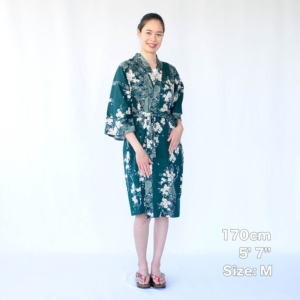 Japanese Kimono Women's Cotton Knee-length "Cherry blossoms"