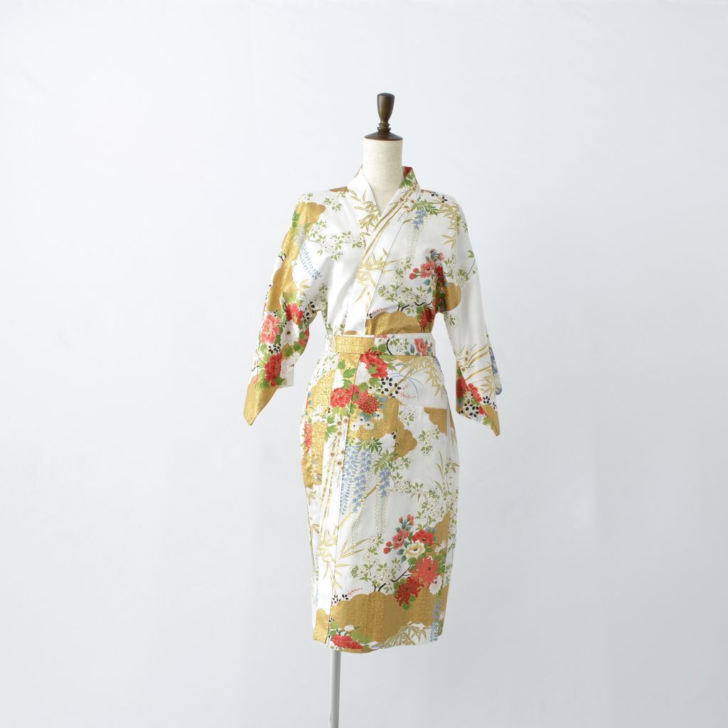 Japanese Kimono Women's Cotton Knee-length "Bamboo & Peony"