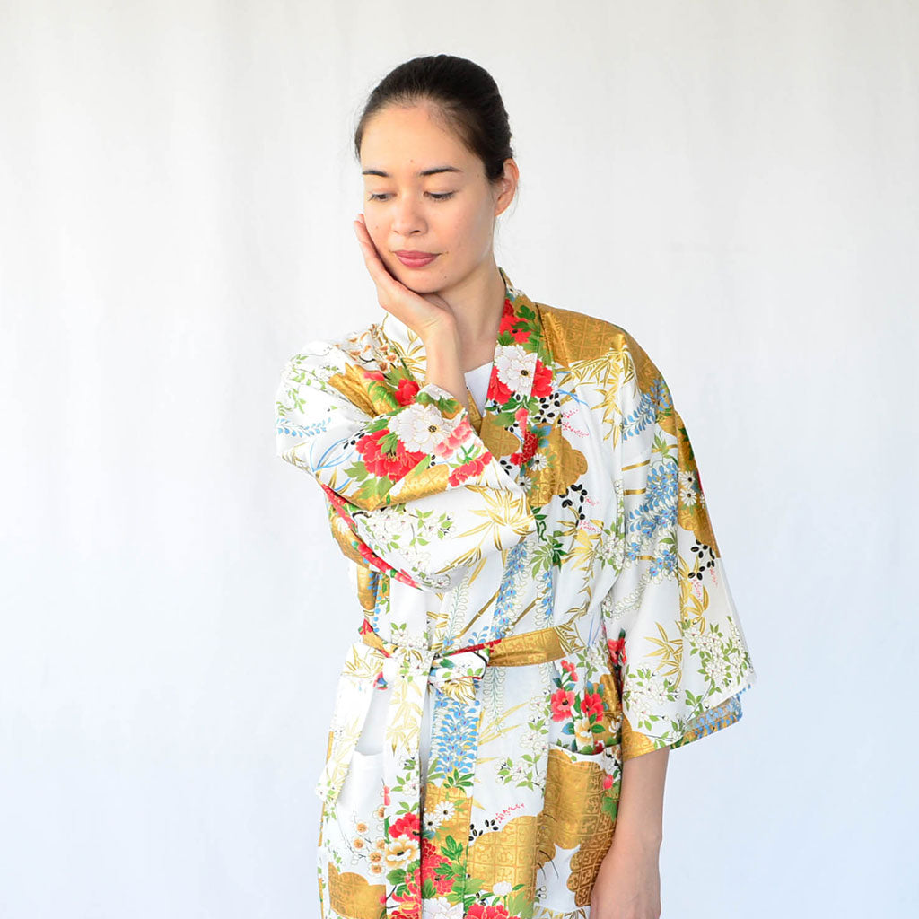 Japanese Kimono Women's Cotton Knee-length "Bamboo & Peony"