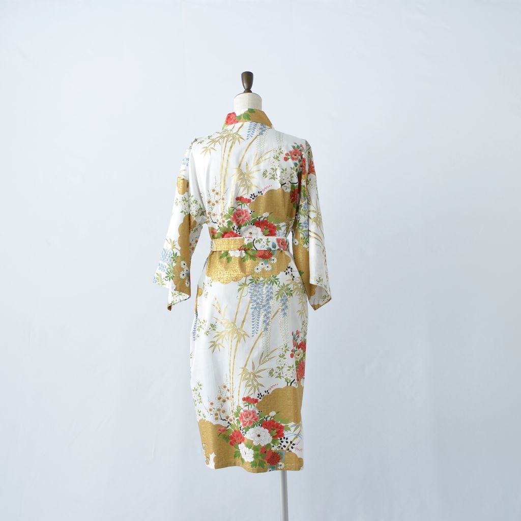 Japanese Kimono Women's Cotton Knee-length "Bamboo & Peony"