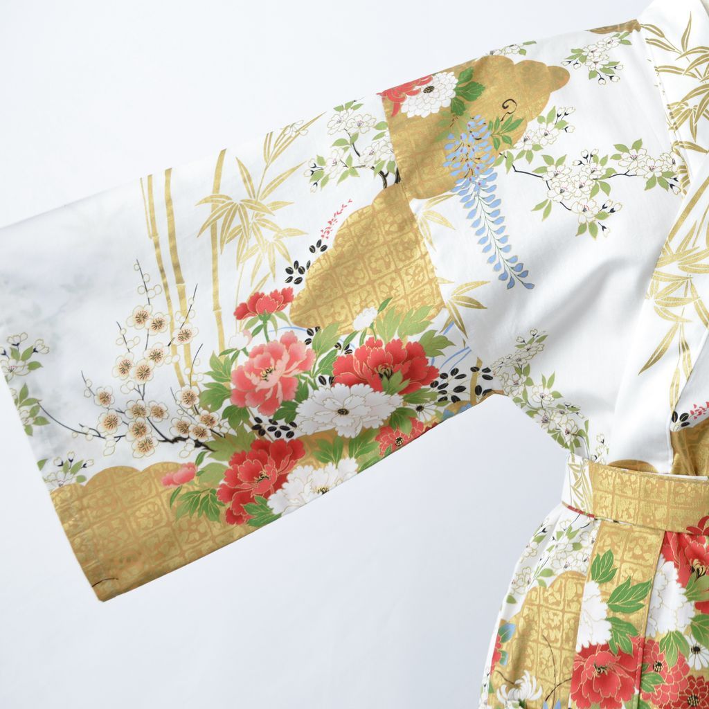 Japanese Kimono Women's Cotton Knee-length "Bamboo & Peony"