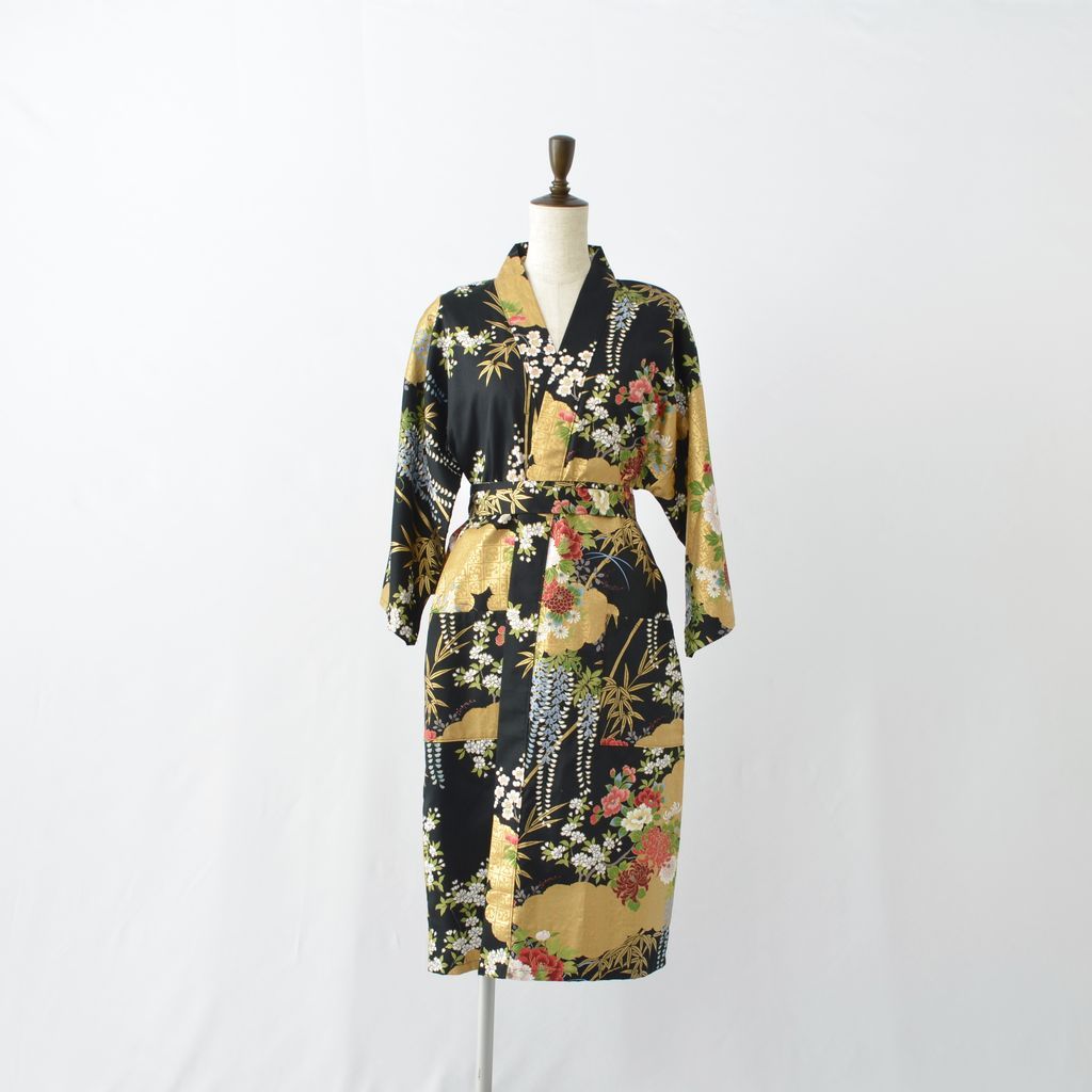 Japanese Kimono Women's Cotton Knee-length "Bamboo & Peony"