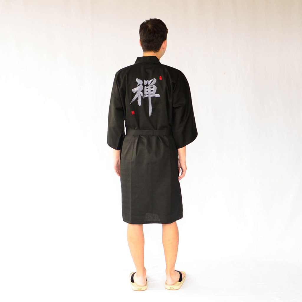 Japanese Kimono Men’s Cotton Knee-length "Zen" Embroidery