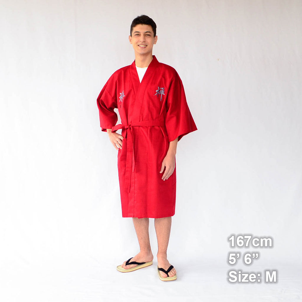 Japanese Kimono Men’s Cotton Knee-length "Zen" Embroidery