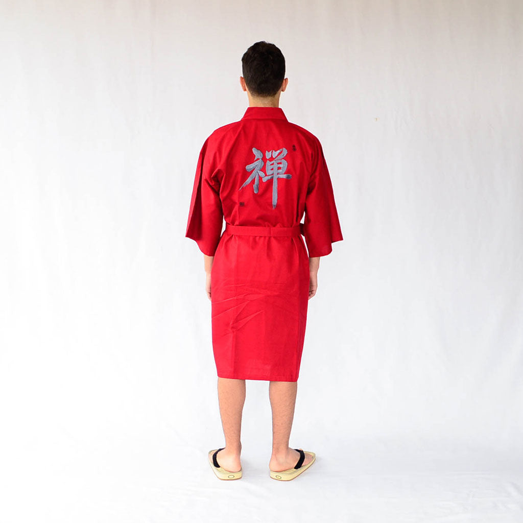 Japanese Kimono Men’s Cotton Knee-length "Zen" Embroidery
