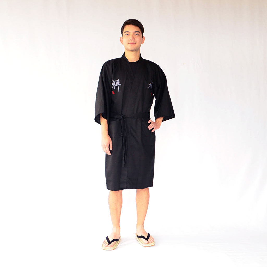 Japanese Kimono Men’s Cotton Knee-length "Zen" Embroidery