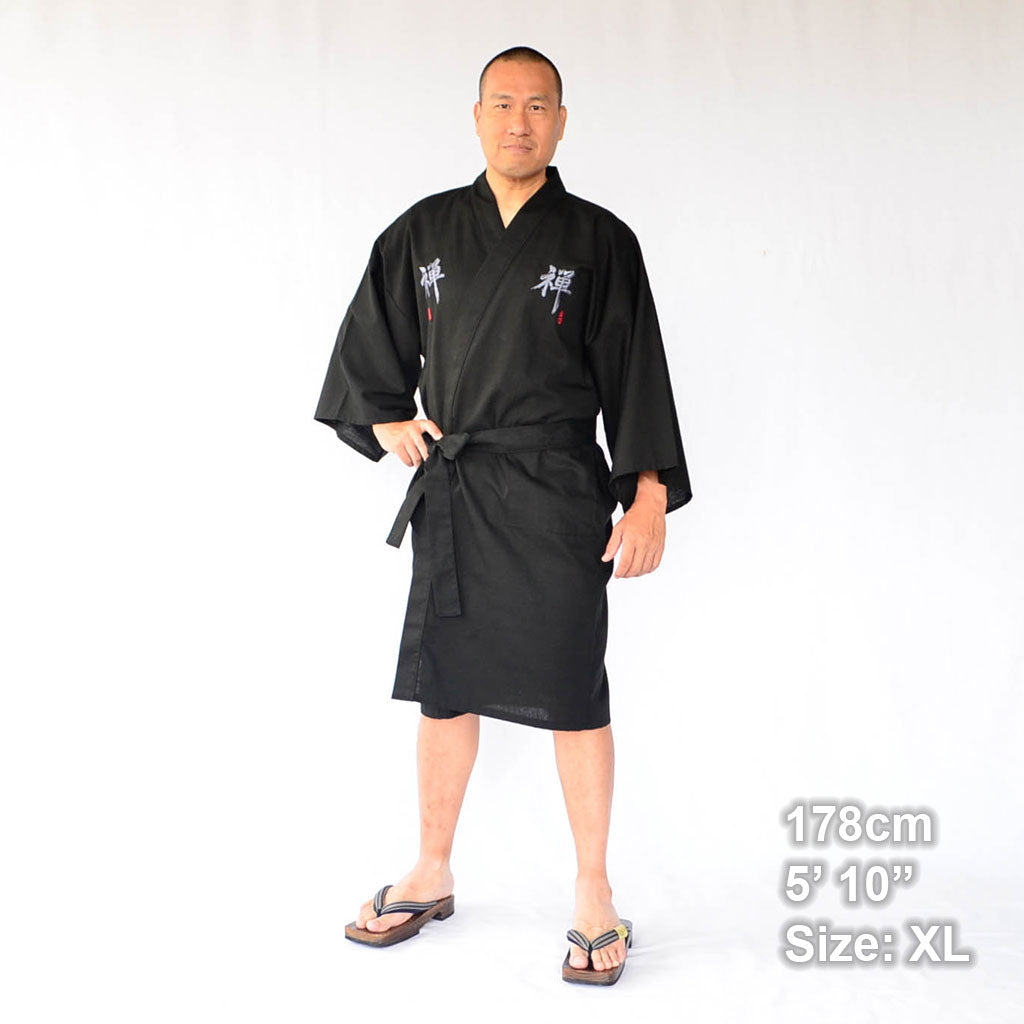 Japanese Kimono Men’s Cotton Knee-length "Zen" Embroidery