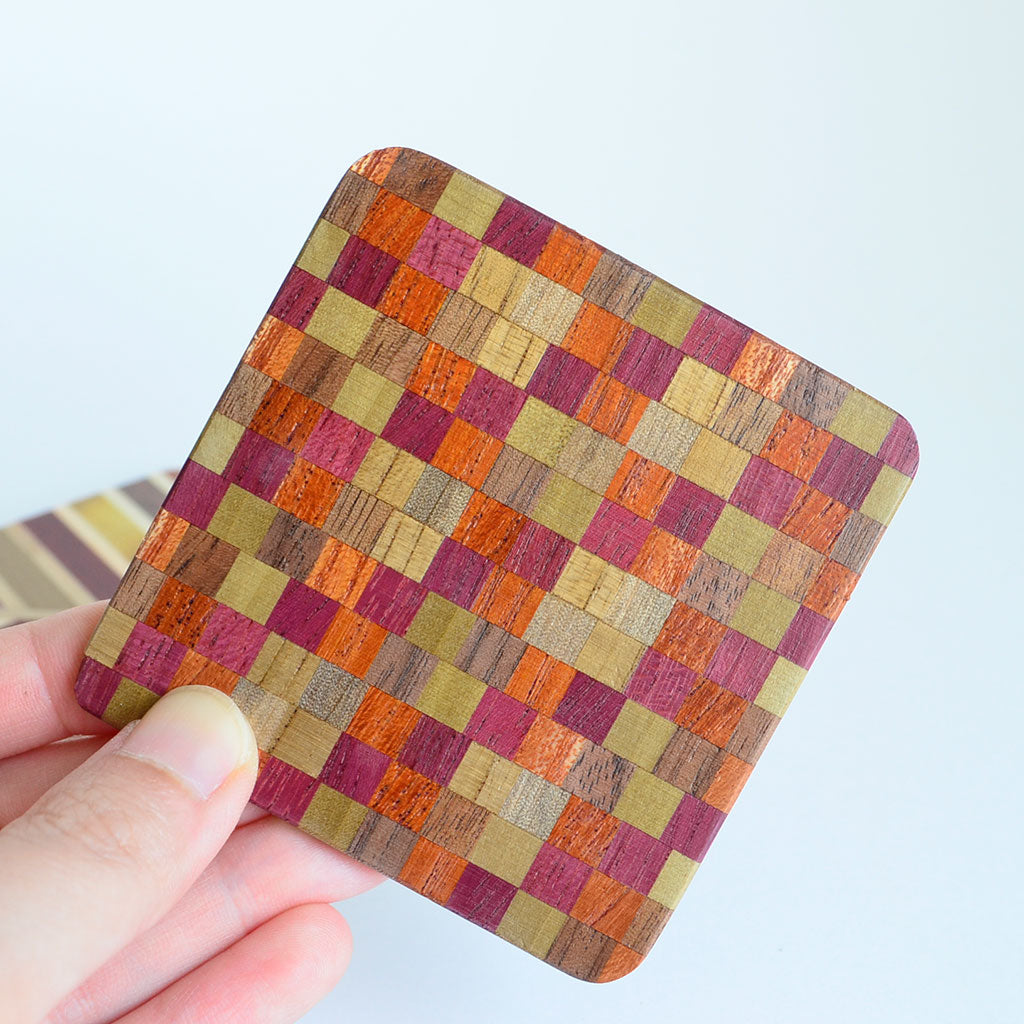 Hakone Yosegi Wooden mosaic work Coaster "Square" 4pc Set