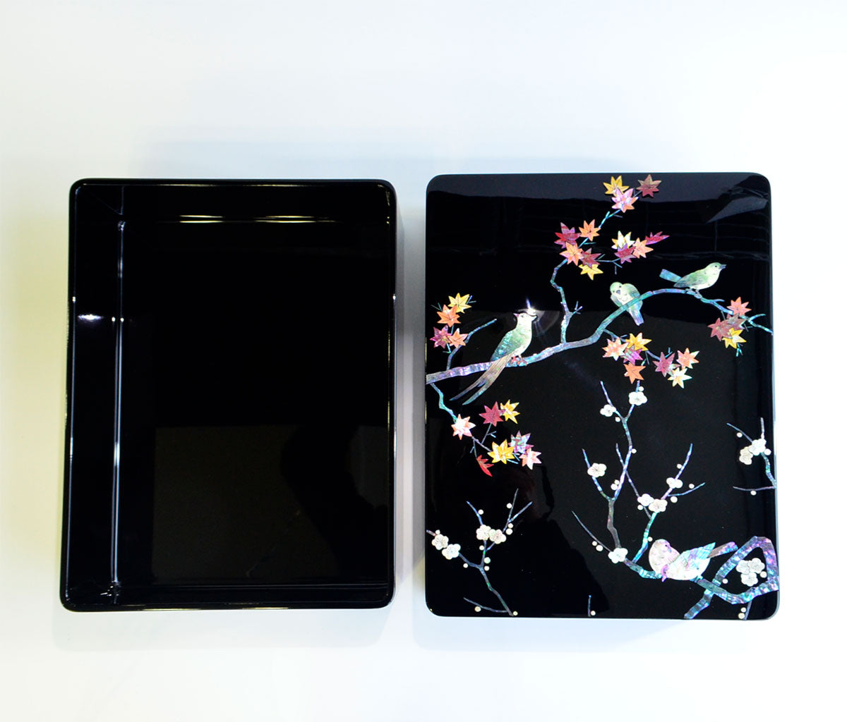 Lacquerware Storage Box with Raden "Flowers and Birds"