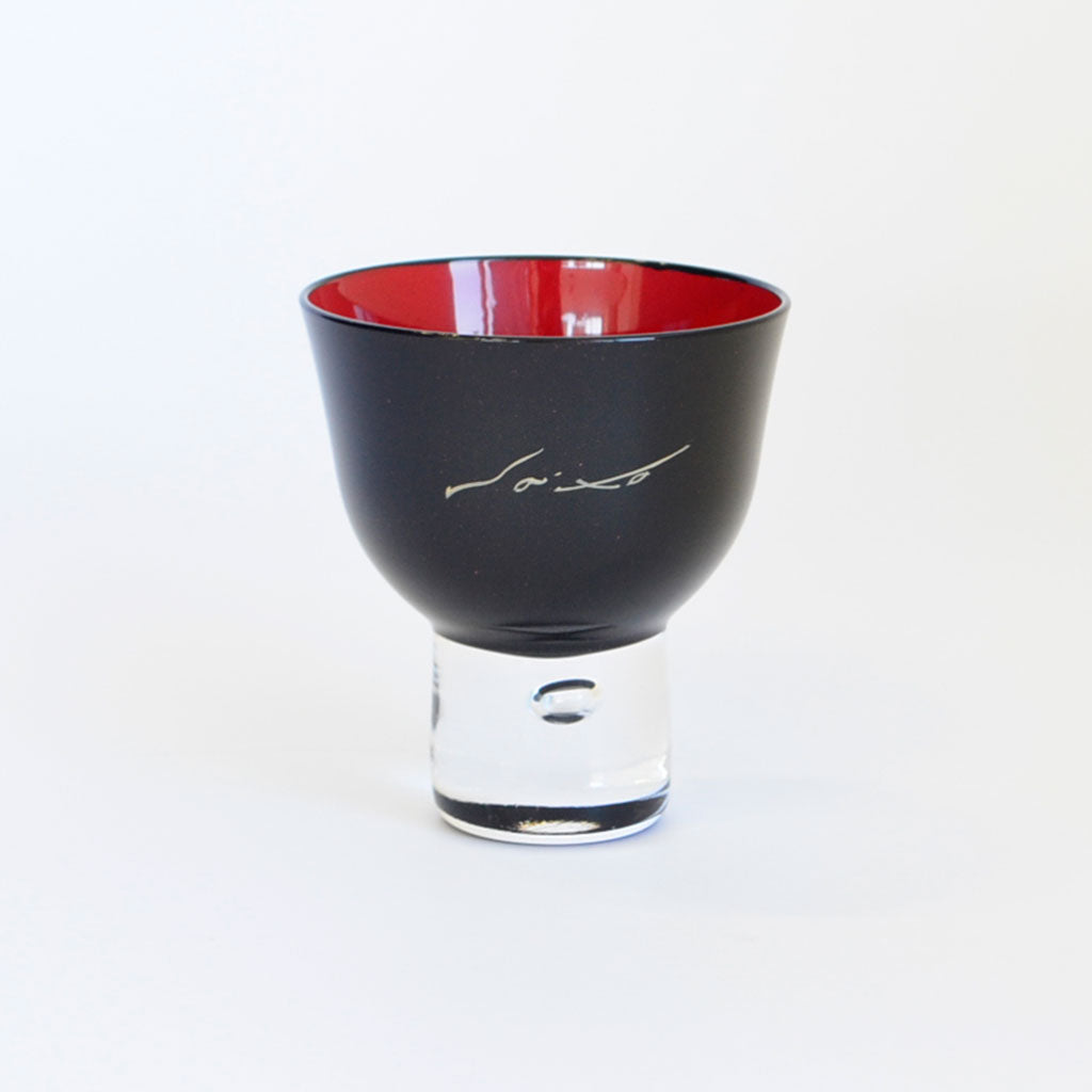 Aizu Lacquerware Maki-e Glass Sake Cup"Wild Cherry Blossom"