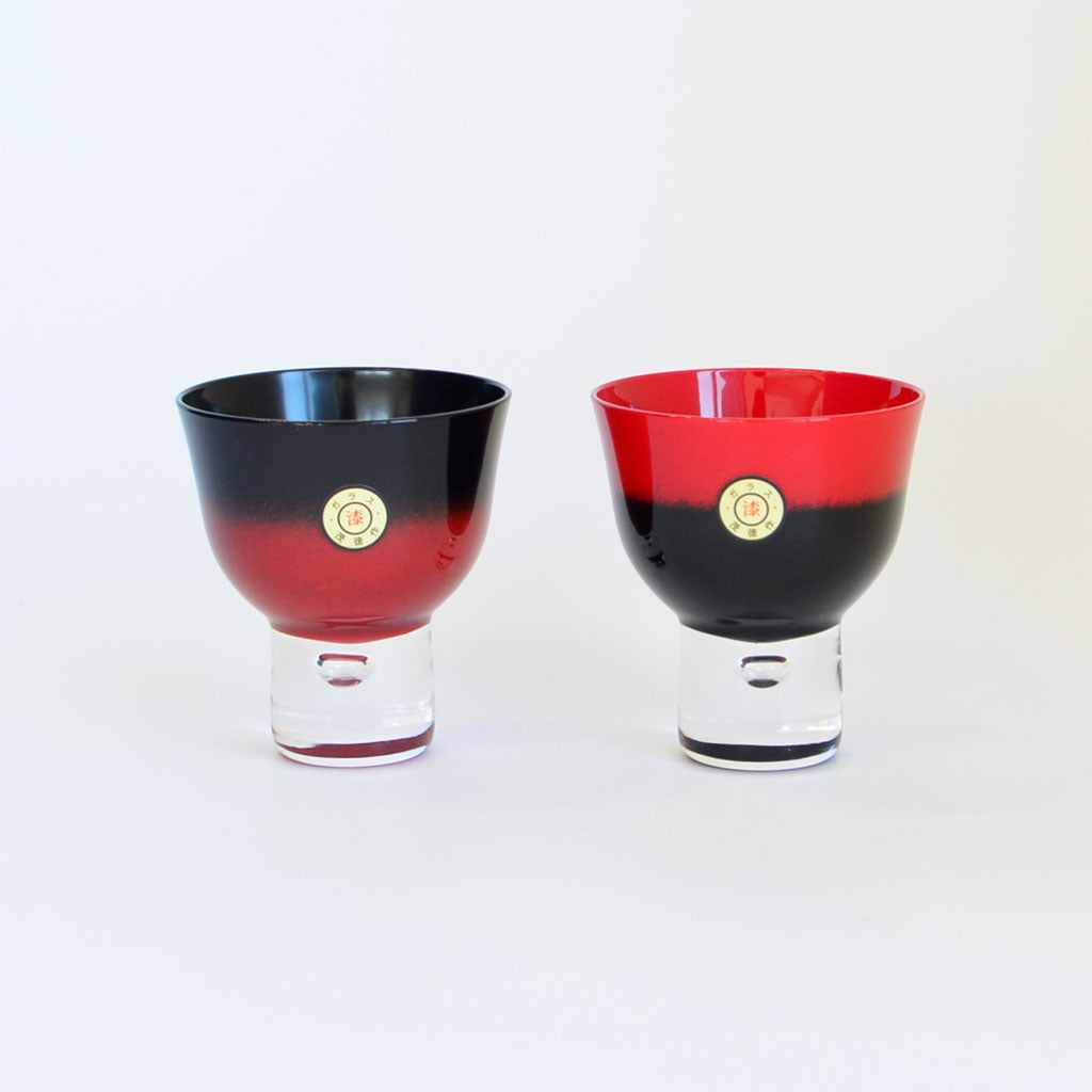 Aizu Lacquerware Maki-e Glass Blurring Sake Cup Pair set