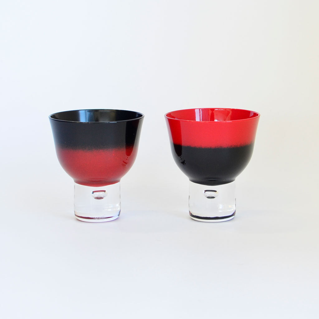 Aizu Lacquerware Maki-e Glass Blurring Sake Cup Pair set