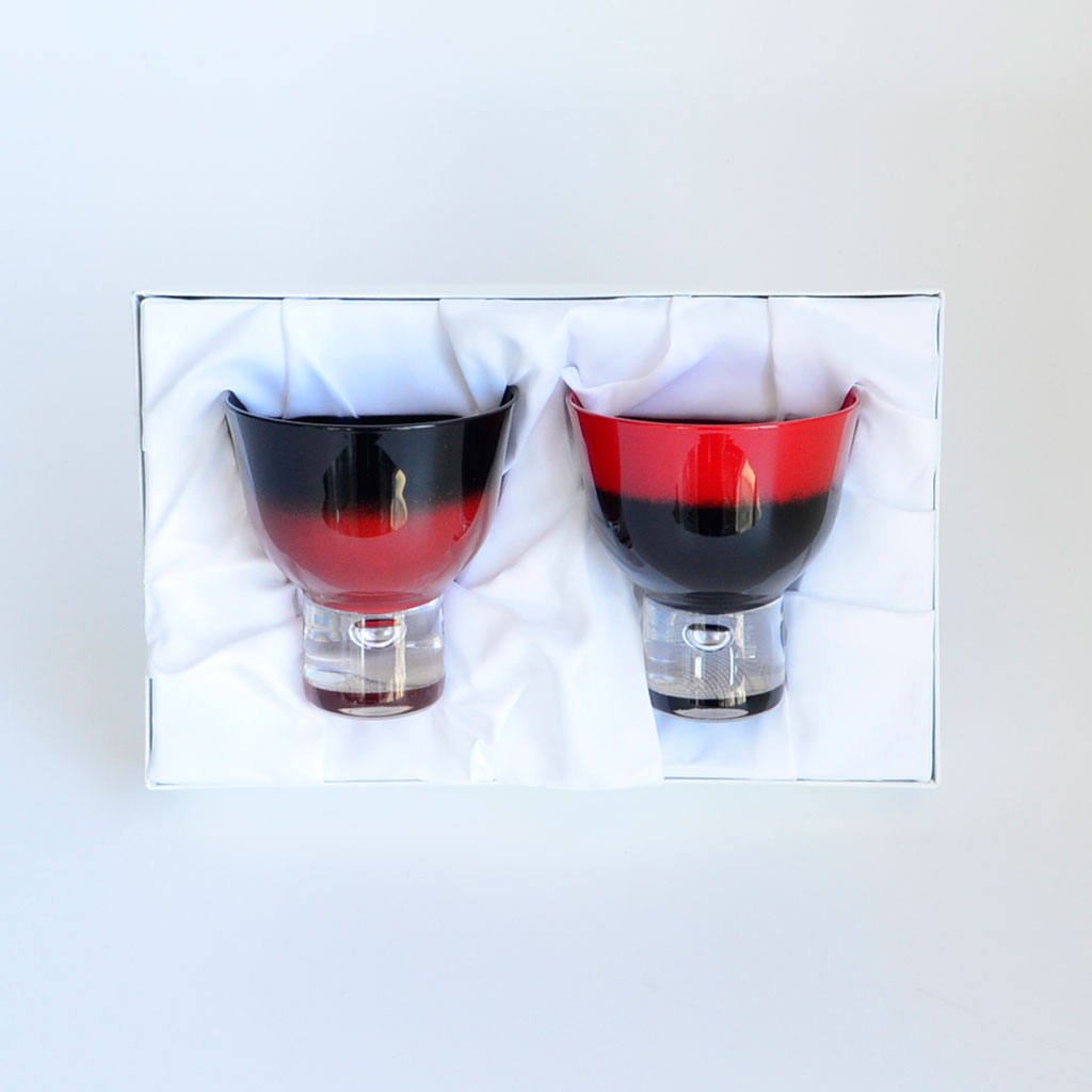 Aizu Lacquerware Maki-e Glass Blurring Sake Cup Pair set