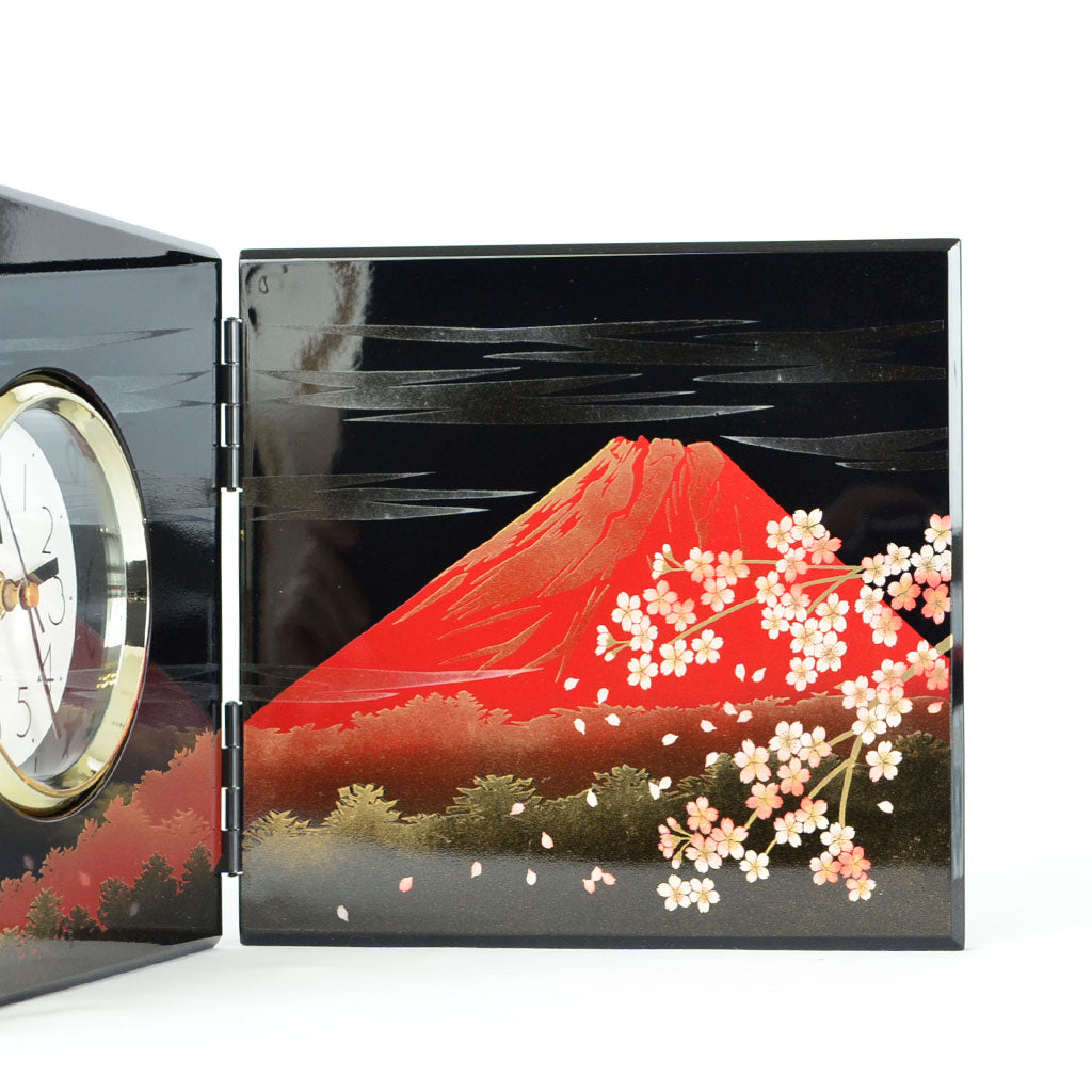 Wooden Screen Clock "Mt. Fuji and Cherry Blossoms"