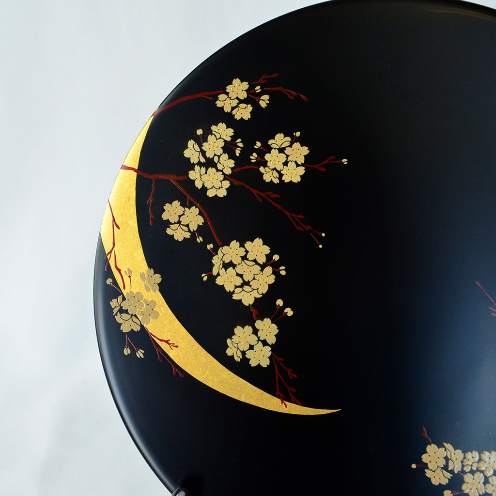 Lacquerware Decorative Plate "Moon and Flowers in Winter" Size 10.0