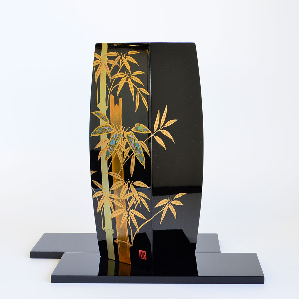 Lacquerware Vase "Bamboo Forest" Maki-e Hand Painting