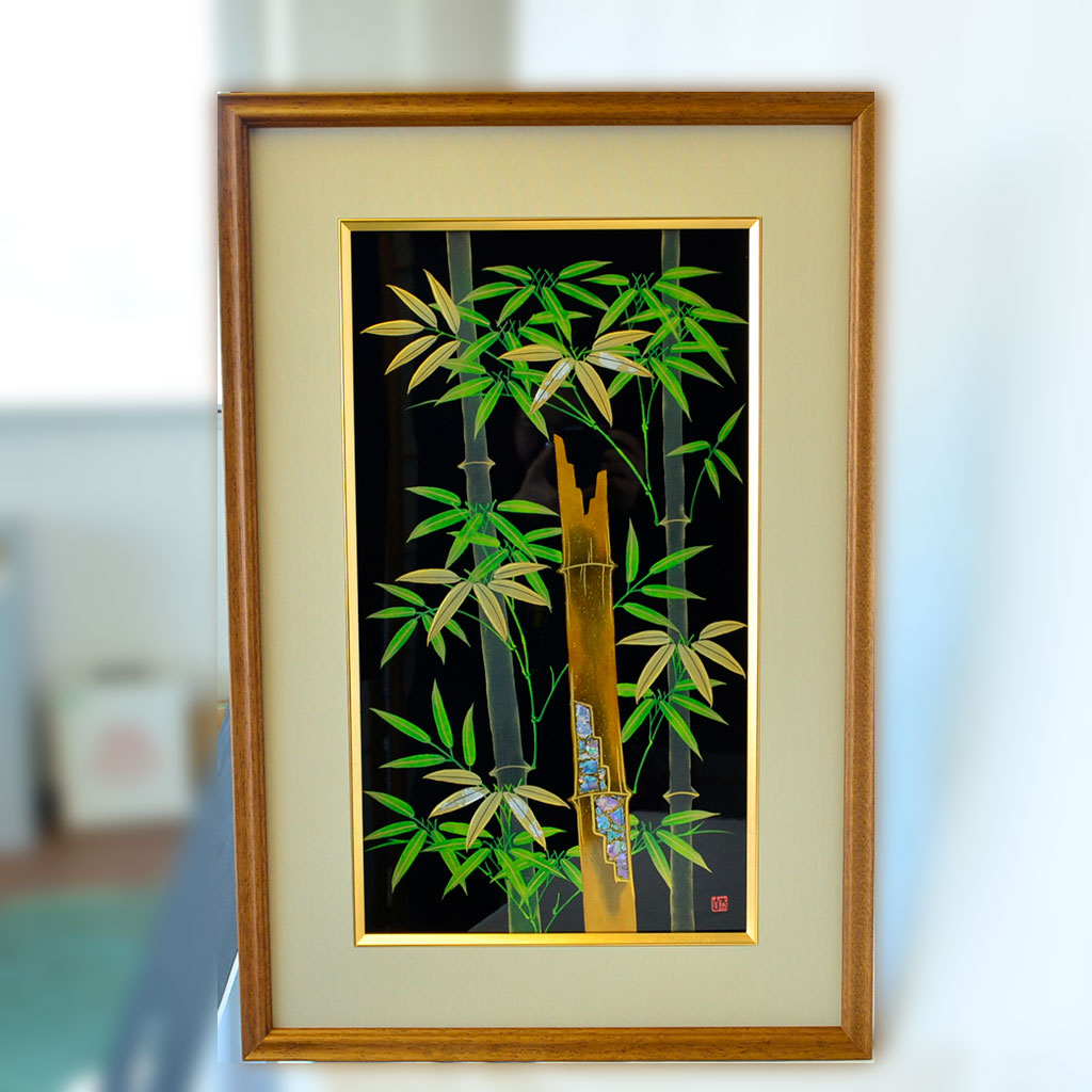 Framed Lacquerware Art Panel "Bamboo Forest" Maki-e Hand Painting