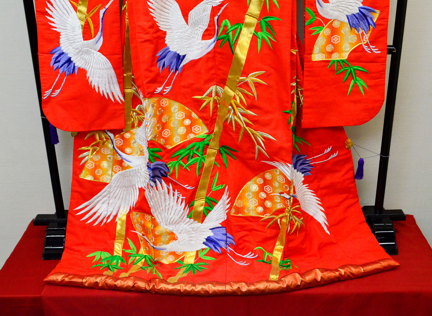 Uchikake Wedding Kimono "Crane Bamboo Fan" (Vintage)